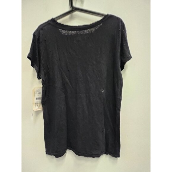 Current/Elliot Womens T-Shirt Size Medium Black Crew Neck Distressed Rhinestone - Picture 7 of 8